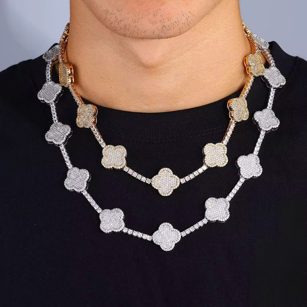 Clover Cuban chain 925 Silver VVS moissanite stone iced necklace