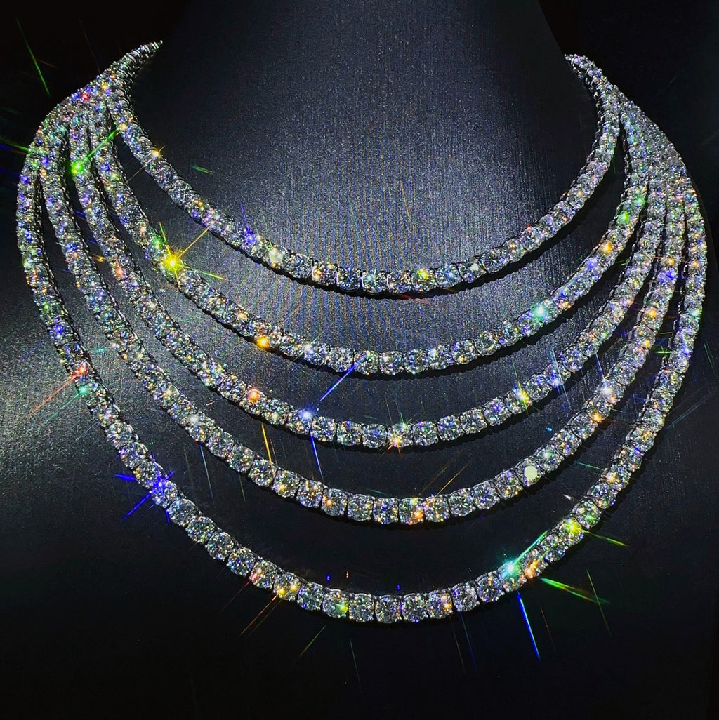 VVS Moissanite Diamond Tennis Chain Necklace, 925 Sterling Silver, Tennis Necklace, Women's & Men's Tennis Chain