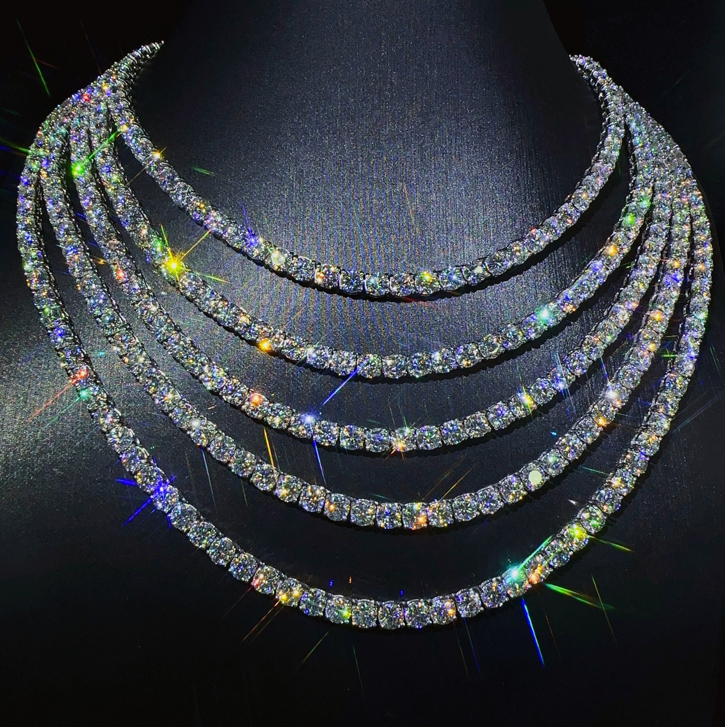 VVS Moissanite Diamond Tennis Chain Necklace, 925 Sterling Silver, Tennis Necklace, Women's & Men's Tennis Chain