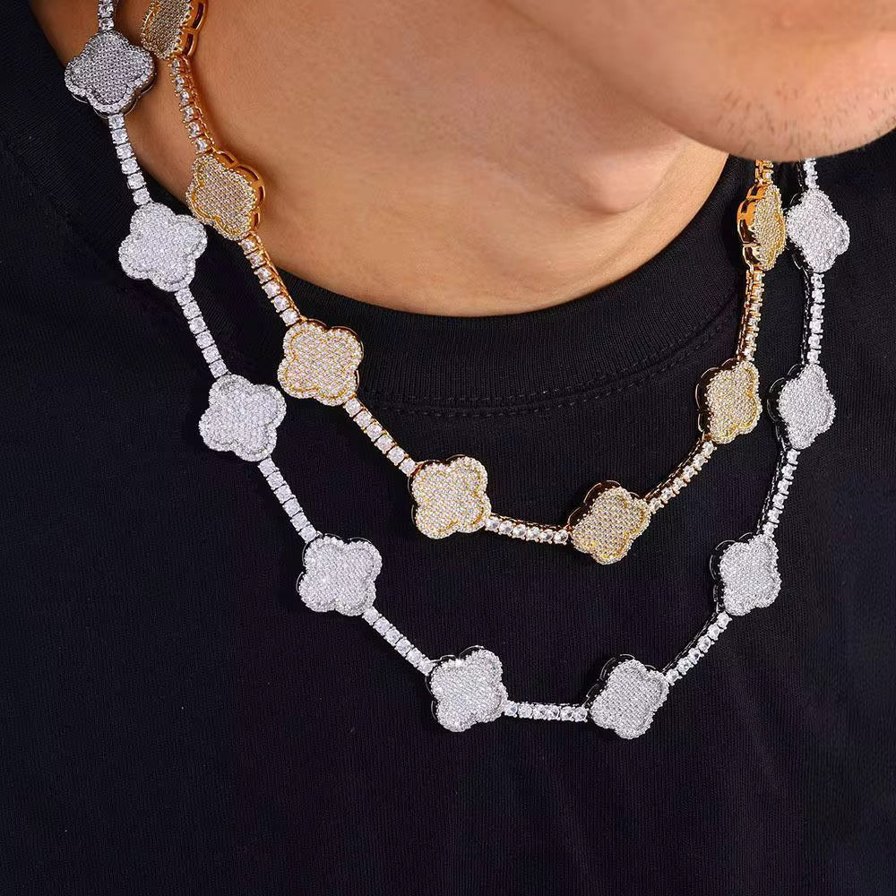 Clover Cuban chain 925 Silver VVS moissanite stone iced necklace
