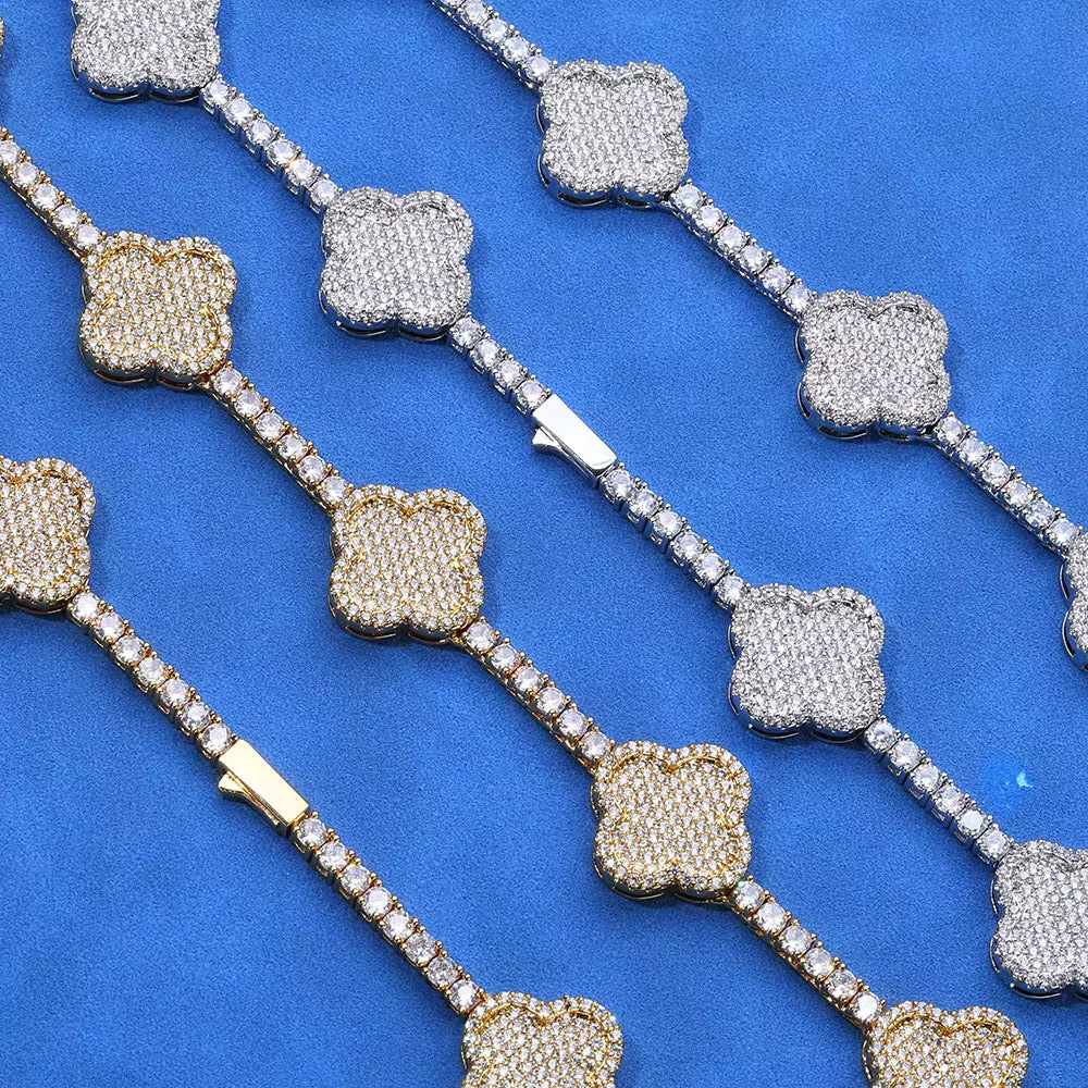 Clover Cuban chain 925 Silver VVS moissanite stone iced necklace