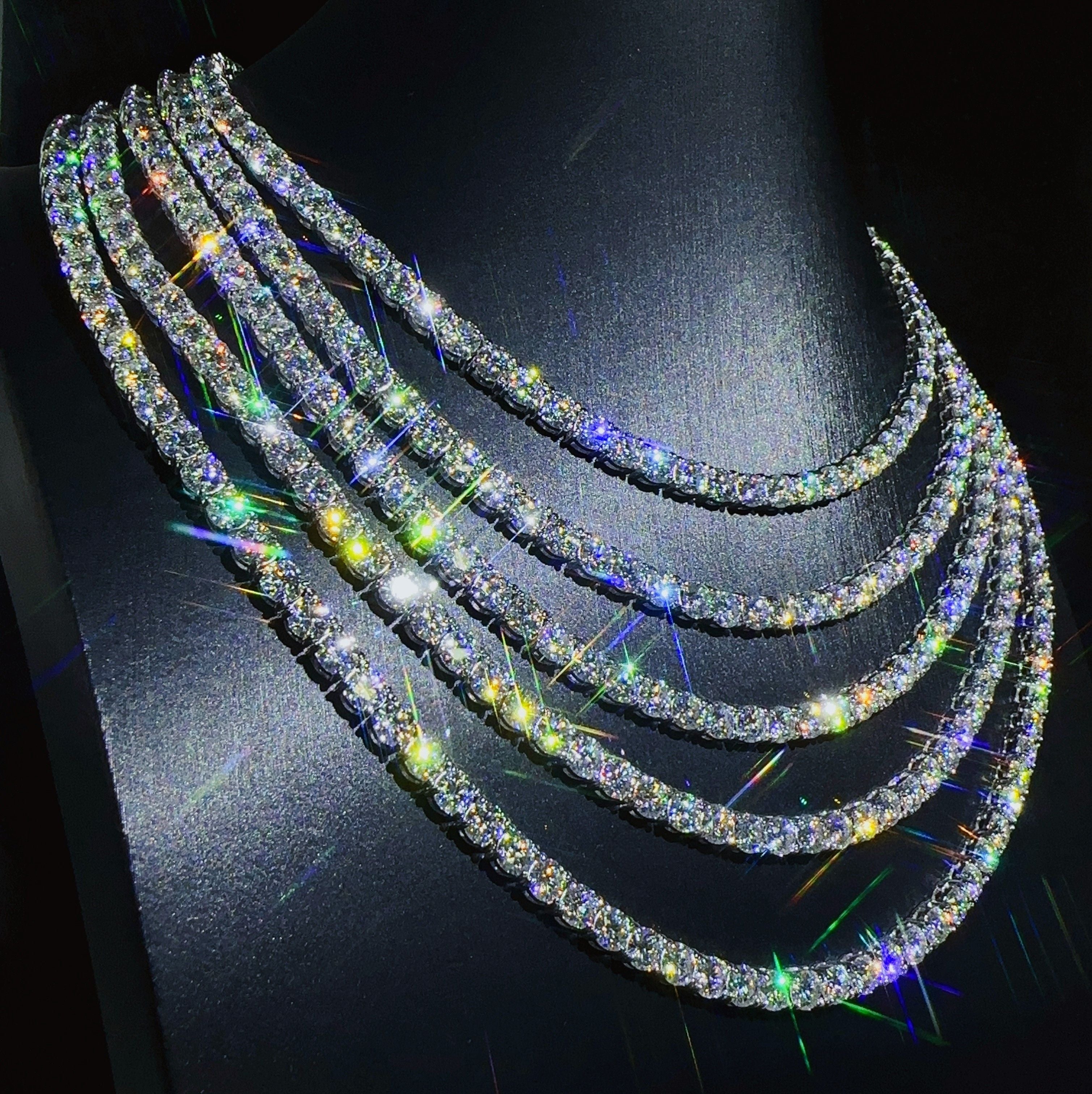 VVS Moissanite Diamond Tennis Chain Necklace, 925 Sterling Silver, Tennis Necklace, Women's & Men's Tennis Chain
