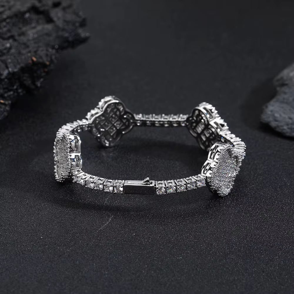 Clover Leaf Bracelet VVS Moissanite 925 Sterling Silver Passes Diamond Tester