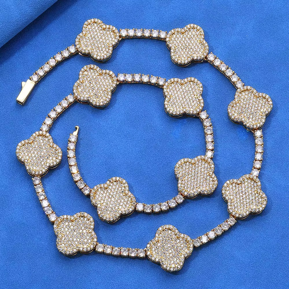 Clover Cuban chain 925 Silver VVS moissanite stone iced necklace