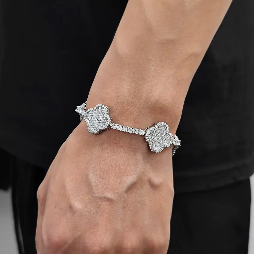 Clover Leaf Bracelet VVS Moissanite 925 Sterling Silver Passes Diamond Tester