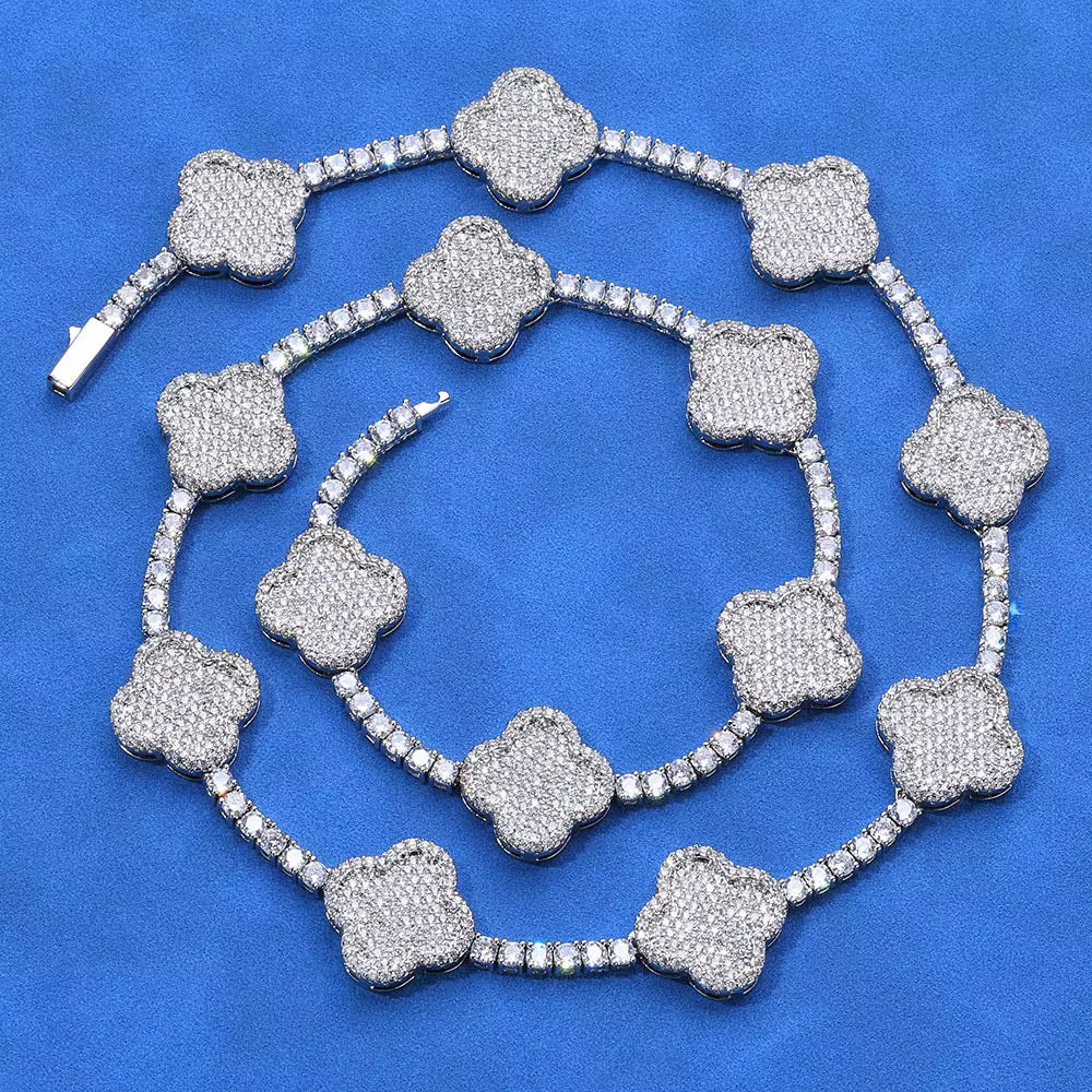 Clover Cuban chain 925 Silver VVS moissanite stone iced necklace