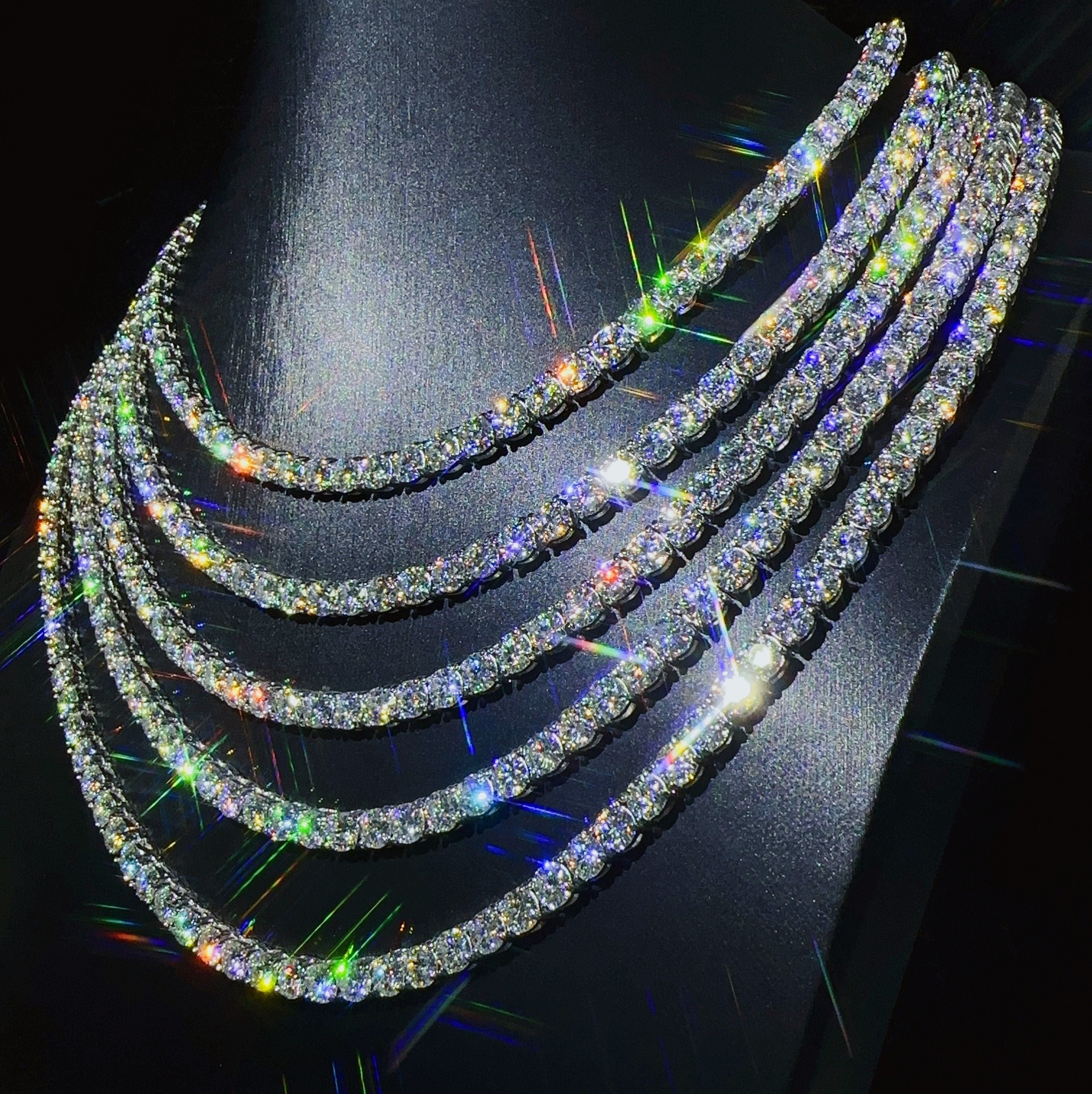 VVS Moissanite Diamond Tennis Chain Necklace, 925 Sterling Silver, Tennis Necklace, Women's & Men's Tennis Chain
