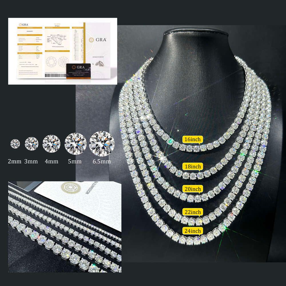VVS Moissanite Diamond Tennis Chain Necklace, 925 Sterling Silver, Tennis Necklace, Women's & Men's Tennis Chain