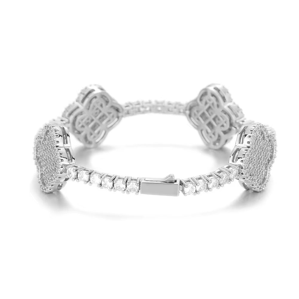 Clover Leaf Bracelet VVS Moissanite 925 Sterling Silver Passes Diamond Tester