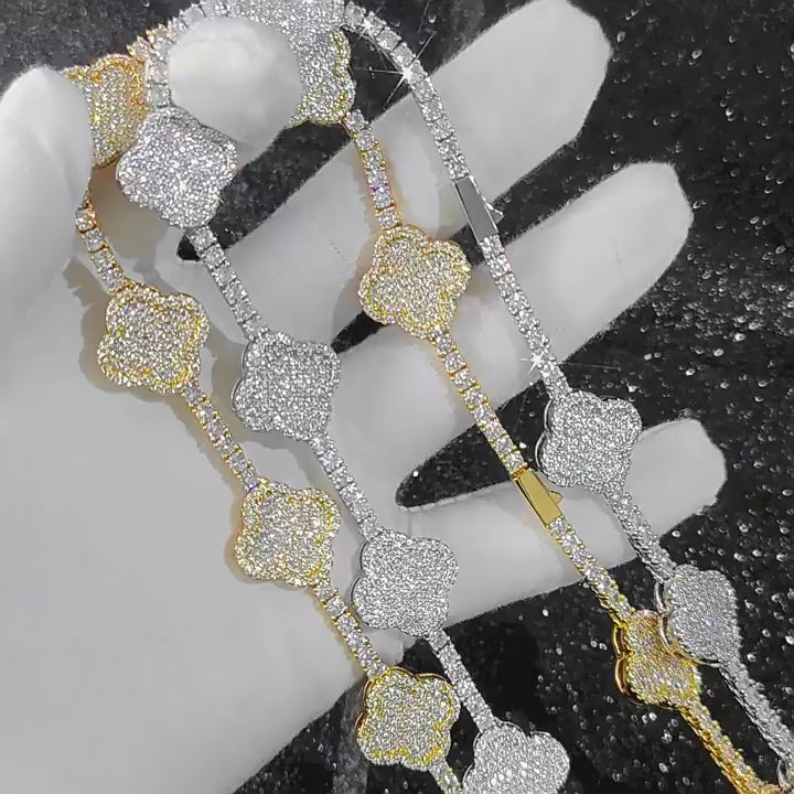 Clover Leaf Bracelet VVS Moissanite 925 Sterling Silver Passes Diamond Tester